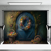 Lofaris Wreath Blue Arch Door Basket Eggs Easter Backdrop